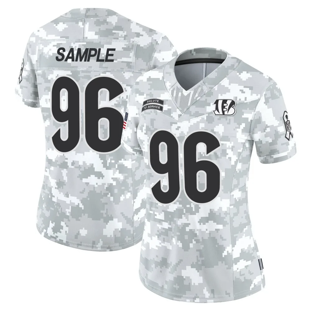 Women's Cincinnati Bengals Cam Sample Nike 2024 Salute to Service Limited Arctic Camo Jersey Women's Cincinnati Bengals Cam Sample Nike 2024 Salute to Service Limited Arctic Camo Jersey
