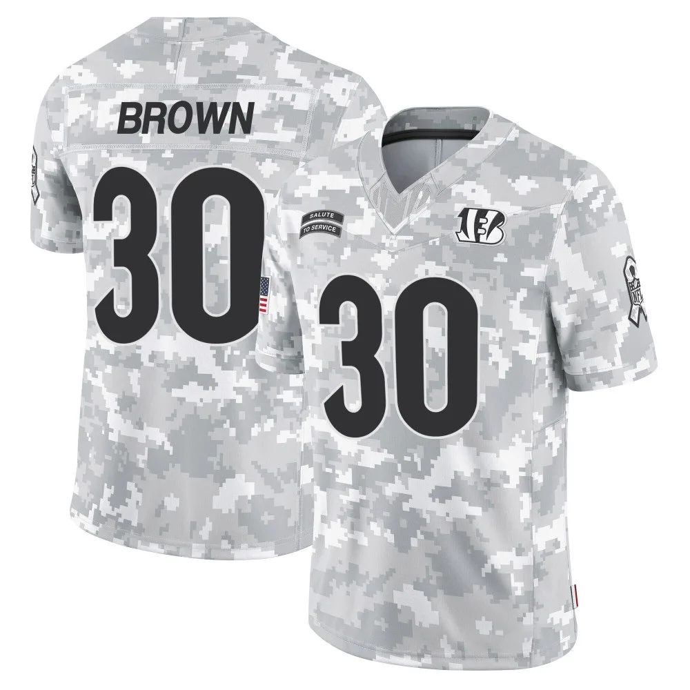 Men's Cincinnati Bengals Chase Brown Nike 2024 Salute to Service Limited Arctic Camo Jersey Men's Cincinnati Bengals Chase Brown Nike 2024 Salute to Service Limited Arctic Camo Jersey