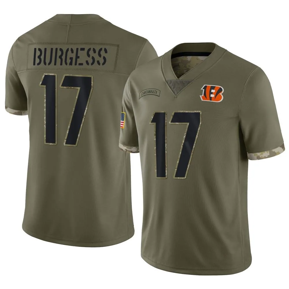 Men's Cincinnati Bengals Cole Burgess Nike 2022 Salute To Service Limited Olive Jersey Men's Cincinnati Bengals Cole Burgess Nike 2022 Salute To Service Limited Olive Jersey
