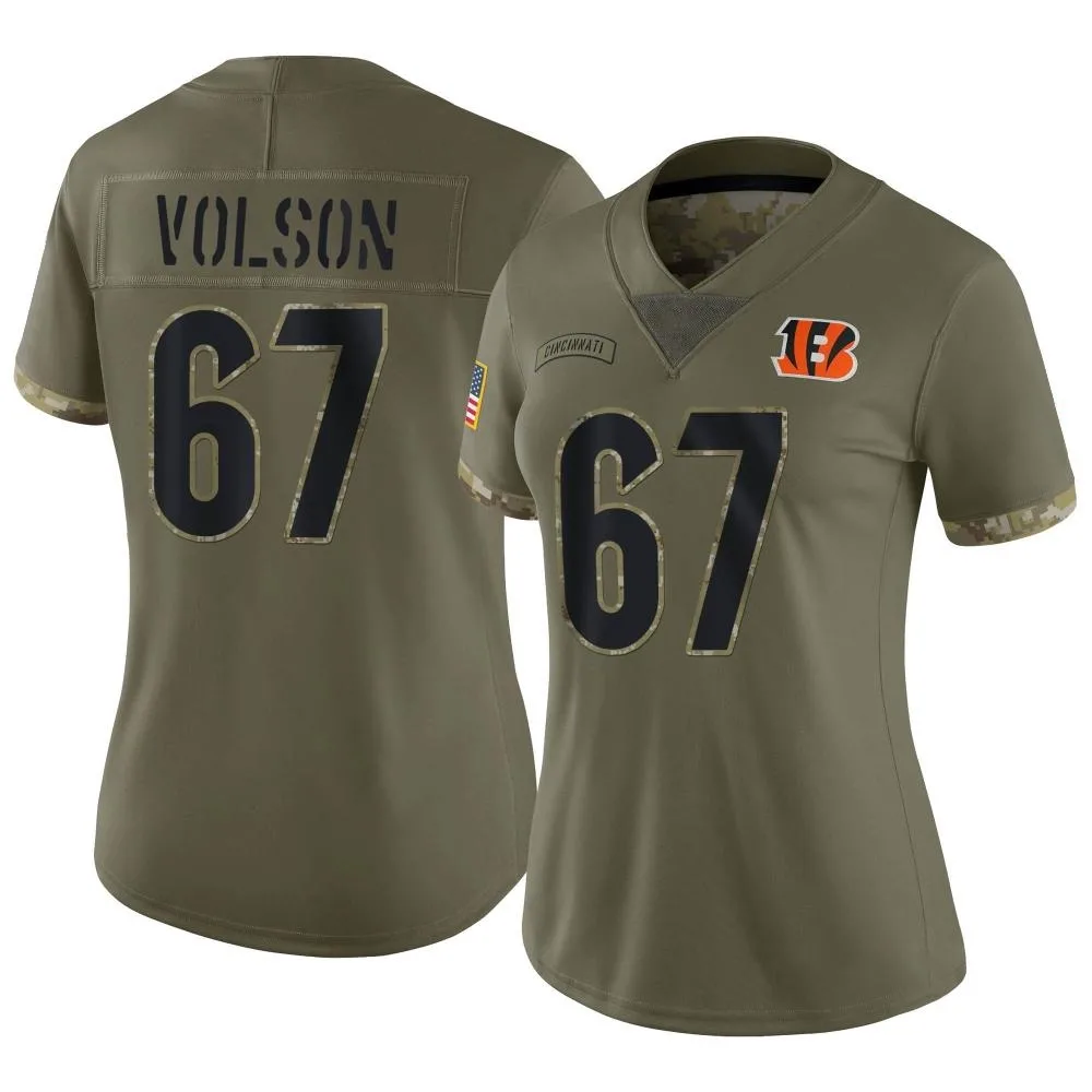 Women's Cincinnati Bengals Cordell Volson Nike 2022 Salute To Service Limited Olive Jersey Women's Cincinnati Bengals Cordell Volson Nike 2022 Salute To Service Limited Olive Jersey