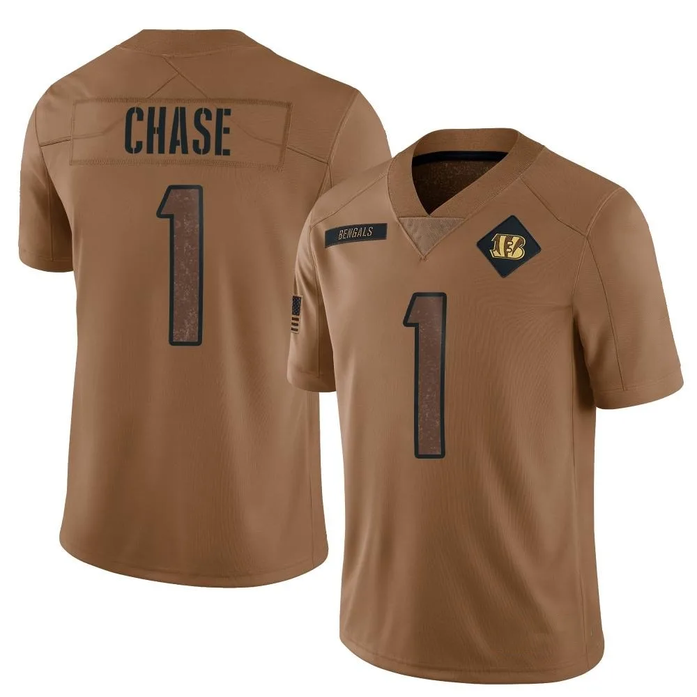 Men's Cincinnati Bengals Ja'marr Chase Nike 2023 Salute To Service Limited Brown Jersey Men's Cincinnati Bengals Ja'marr Chase Nike 2023 Salute To Service Limited Brown Jersey