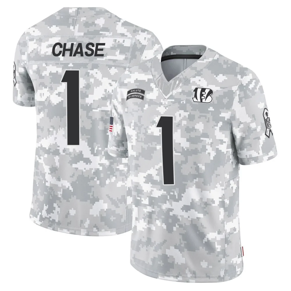 Men's Cincinnati Bengals Ja'marr Chase Nike 2024 Salute to Service Limited Arctic Camo Jersey Men's Cincinnati Bengals Ja'marr Chase Nike 2024 Salute to Service Limited Arctic Camo Jersey
