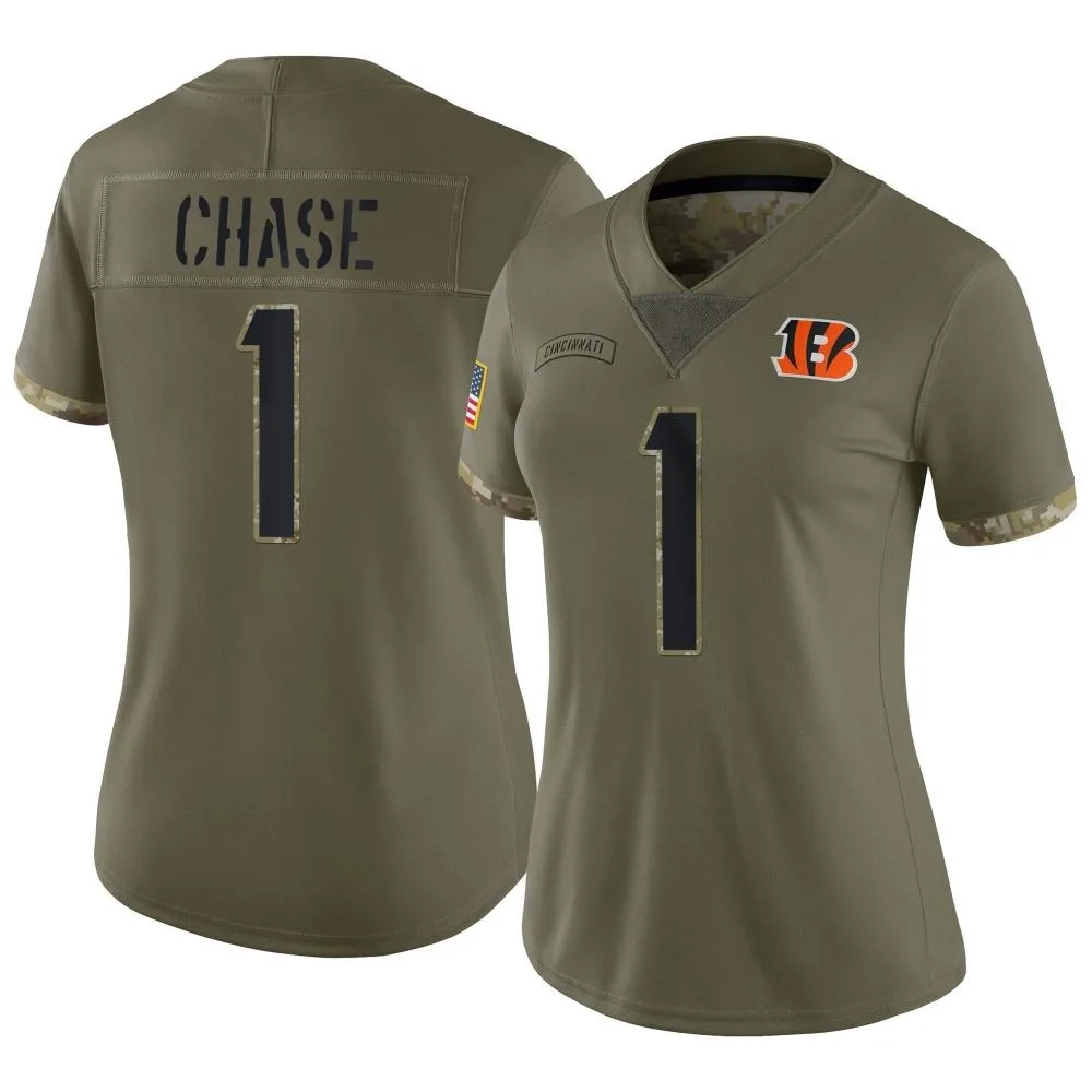 Women's Cincinnati Bengals Ja'marr Chase Nike 2022 Salute To Service Limited Olive Jersey Women's Cincinnati Bengals Ja'marr Chase Nike 2022 Salute To Service Limited Olive Jersey
