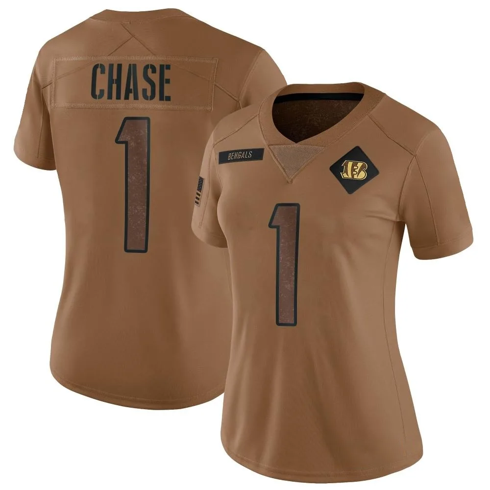 Women's Cincinnati Bengals Ja'marr Chase Nike 2023 Salute To Service Limited Brown Jersey Women's Cincinnati Bengals Ja'marr Chase Nike 2023 Salute To Service Limited Brown Jersey