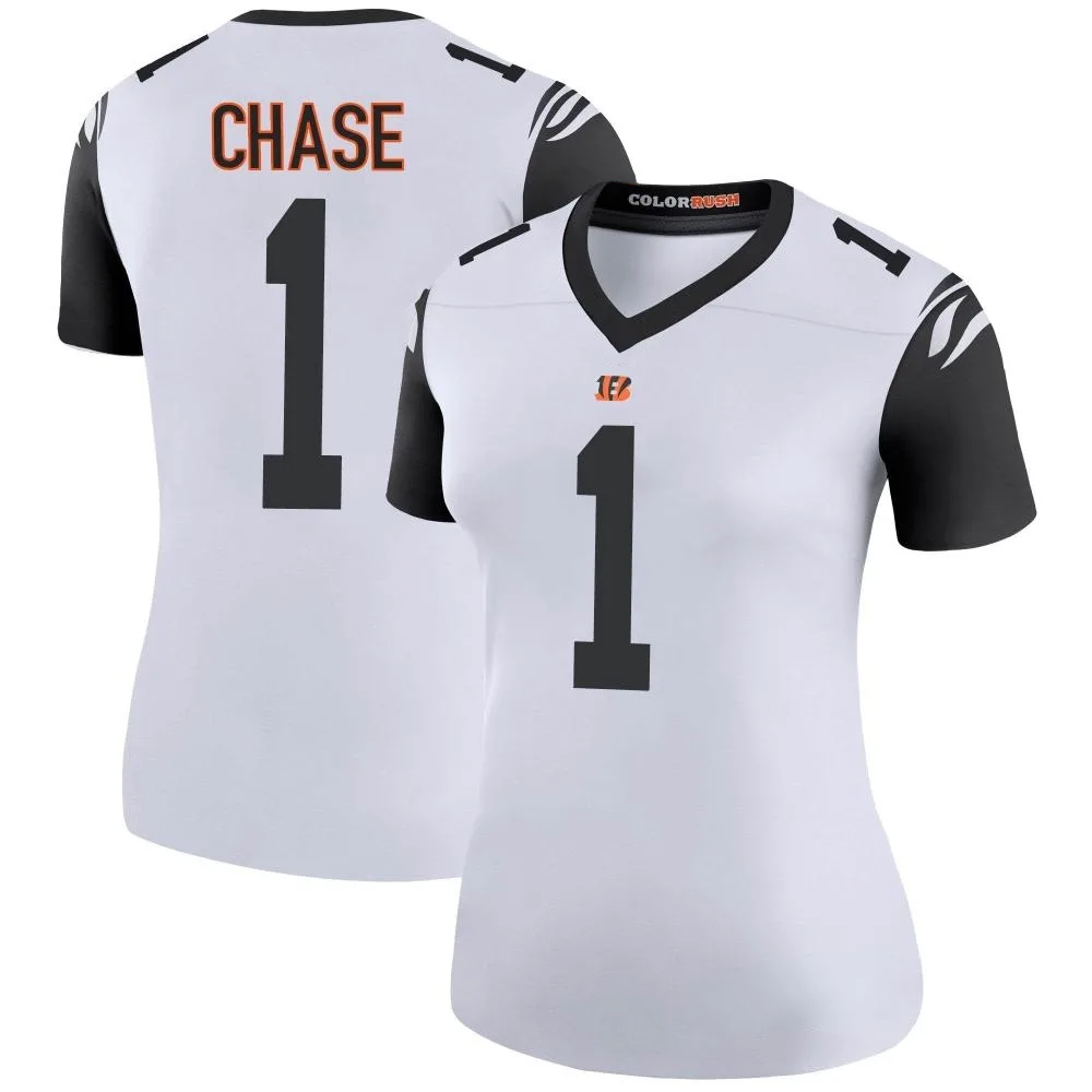 Women's Cincinnati Bengals Ja'marr Chase Nike Color Rush Legend White Jersey Women's Cincinnati Bengals Ja'marr Chase Nike Color Rush Legend White Jersey
