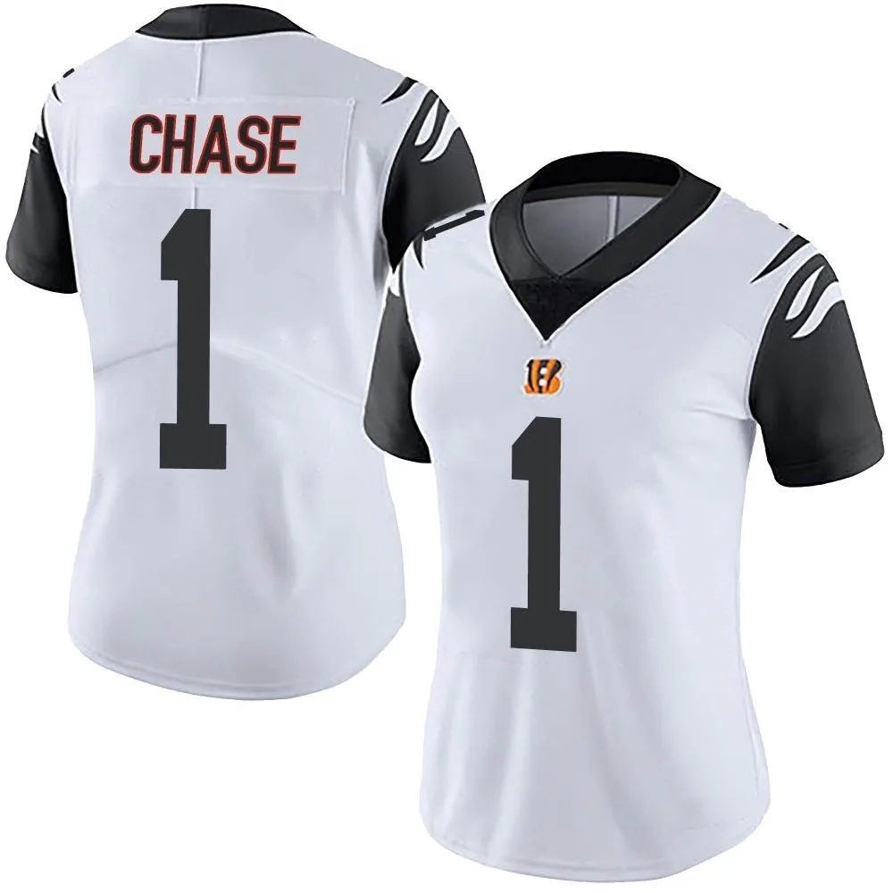 Women's Cincinnati Bengals Ja'marr Chase Nike Color Rush Vapor Untouchable Limited White Jersey Women's Cincinnati Bengals Ja'marr Chase Nike Color Rush Vapor Untouchable Limited White Jersey