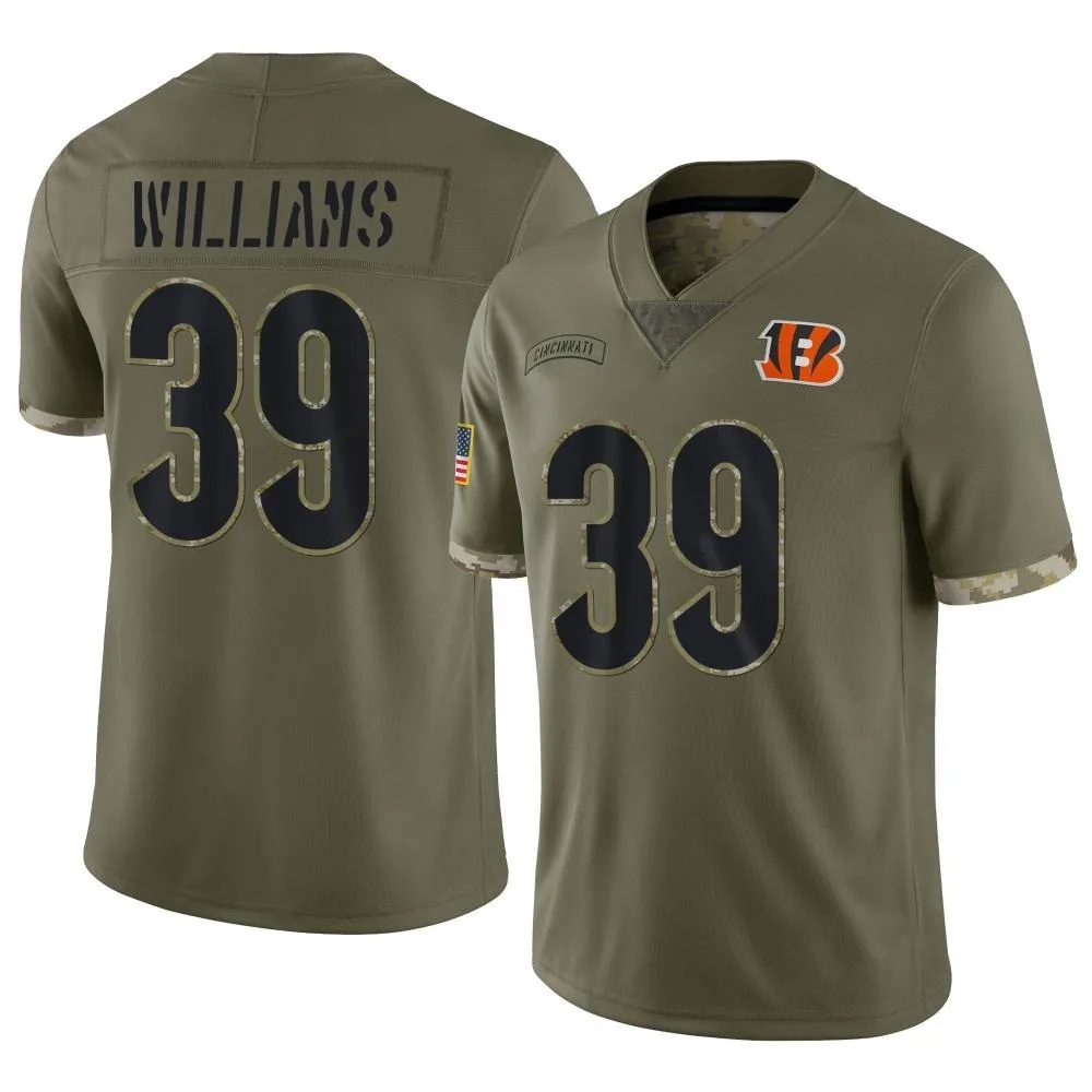 Men's Cincinnati Bengals Jarveon Williams Nike 2022 Salute To Service Limited Olive Jersey Men's Cincinnati Bengals Jarveon Williams Nike 2022 Salute To Service Limited Olive Jersey