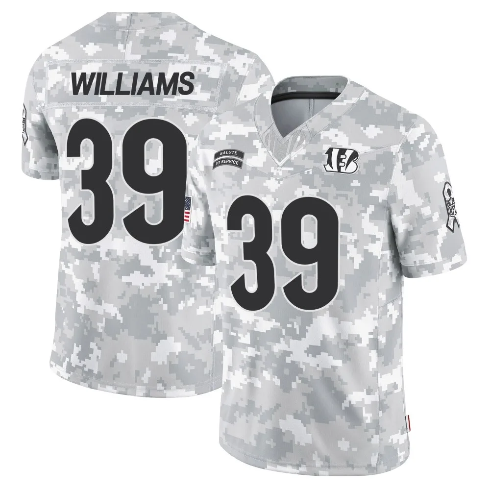 Men's Cincinnati Bengals Jarveon Williams Nike 2024 Salute to Service Limited Arctic Camo Jersey Men's Cincinnati Bengals Jarveon Williams Nike 2024 Salute to Service Limited Arctic Camo Jersey