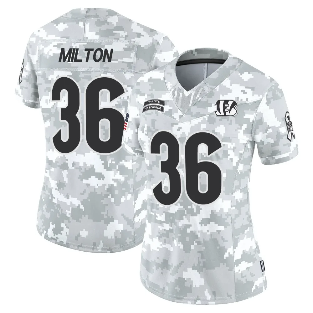 Women's Cincinnati Bengals Kendall Milton Nike 2024 Salute to Service Limited Arctic Camo Jersey Women's Cincinnati Bengals Kendall Milton Nike 2024 Salute to Service Limited Arctic Camo Jersey