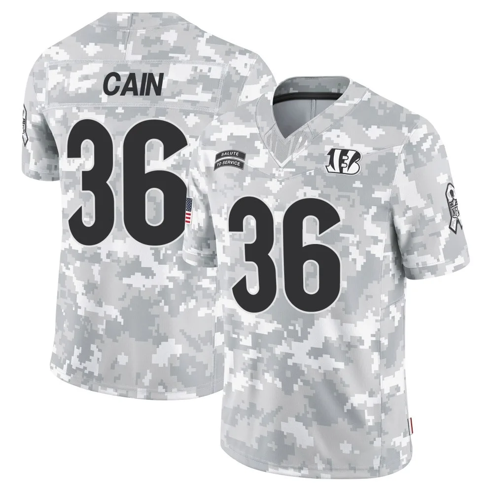 Men's Cincinnati Bengals Noah Cain Nike 2024 Salute to Service Limited Arctic Camo Jersey Men's Cincinnati Bengals Noah Cain Nike 2024 Salute to Service Limited Arctic Camo Jersey