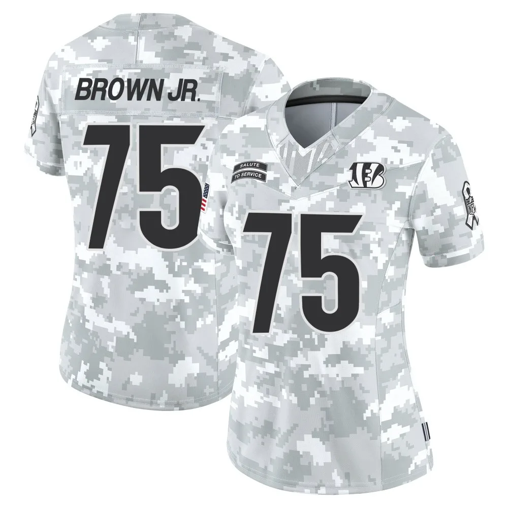 Women's Cincinnati Bengals Orlando Brown Jr. Nike 2024 Salute to Service Limited Arctic Camo Jersey Women's Cincinnati Bengals Orlando Brown Jr. Nike 2024 Salute to Service Limited Arctic Camo Jersey