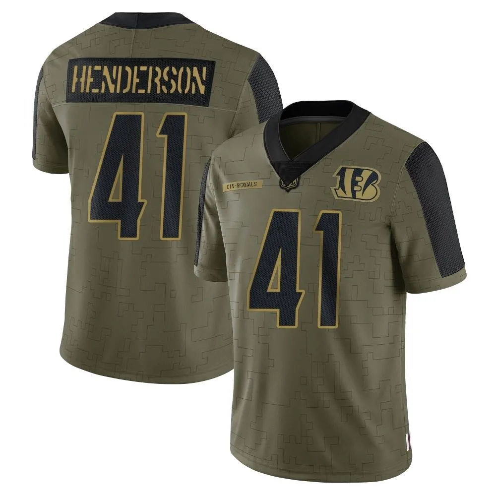 Men's Cincinnati Bengals Trayvon Henderson Nike 2021 Salute To Service Limited Olive Jersey Men's Cincinnati Bengals Trayvon Henderson Nike 2021 Salute To Service Limited Olive Jersey