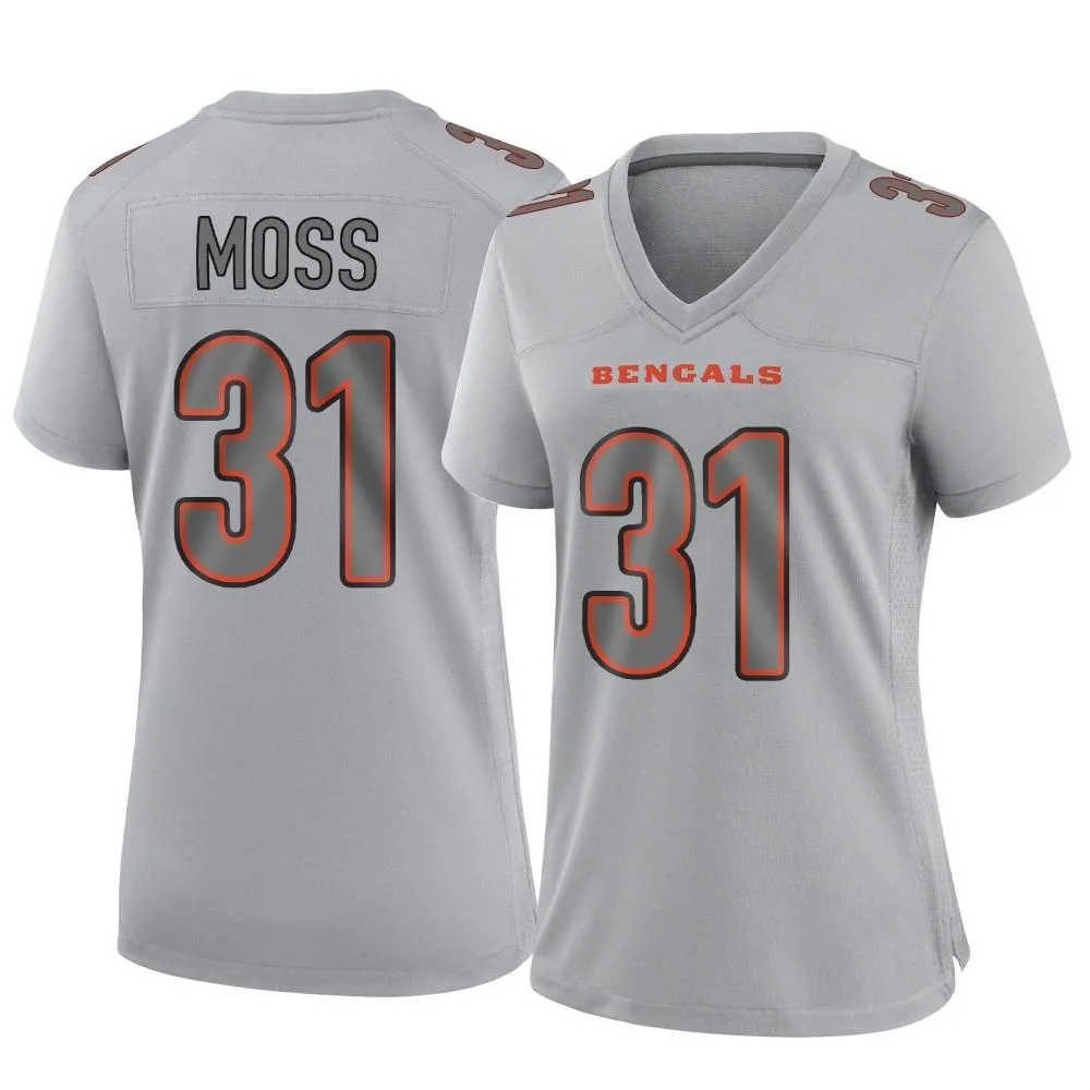 Women's Cincinnati Bengals Zack Moss Nike Atmosphere Fashion Game Gray Jersey Women's Cincinnati Bengals Zack Moss Nike Atmosphere Fashion Game Gray Jersey